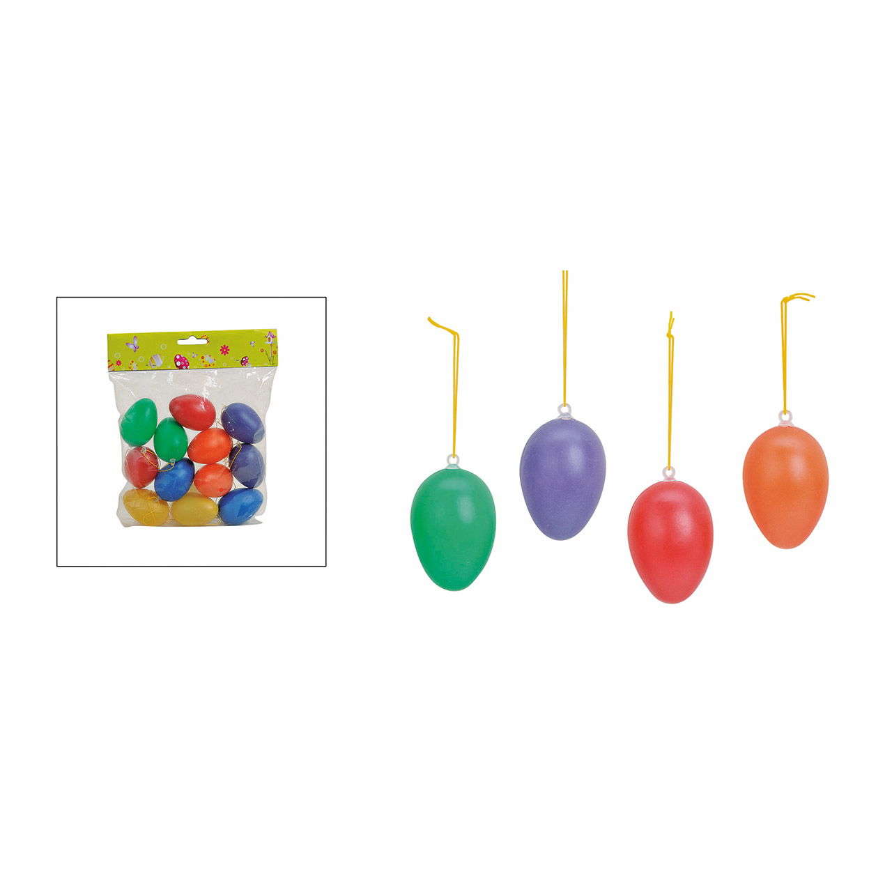 Set di uova 12 pezzi, colorate, da appendere, in plastica, 6 cm