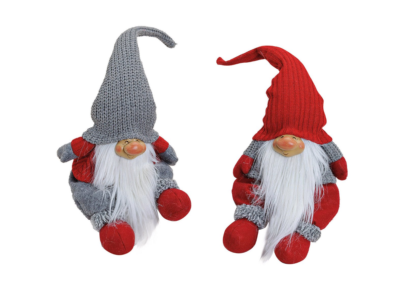 Gnome sitting on broder red/ grey plush/textile 2-ass.43/55