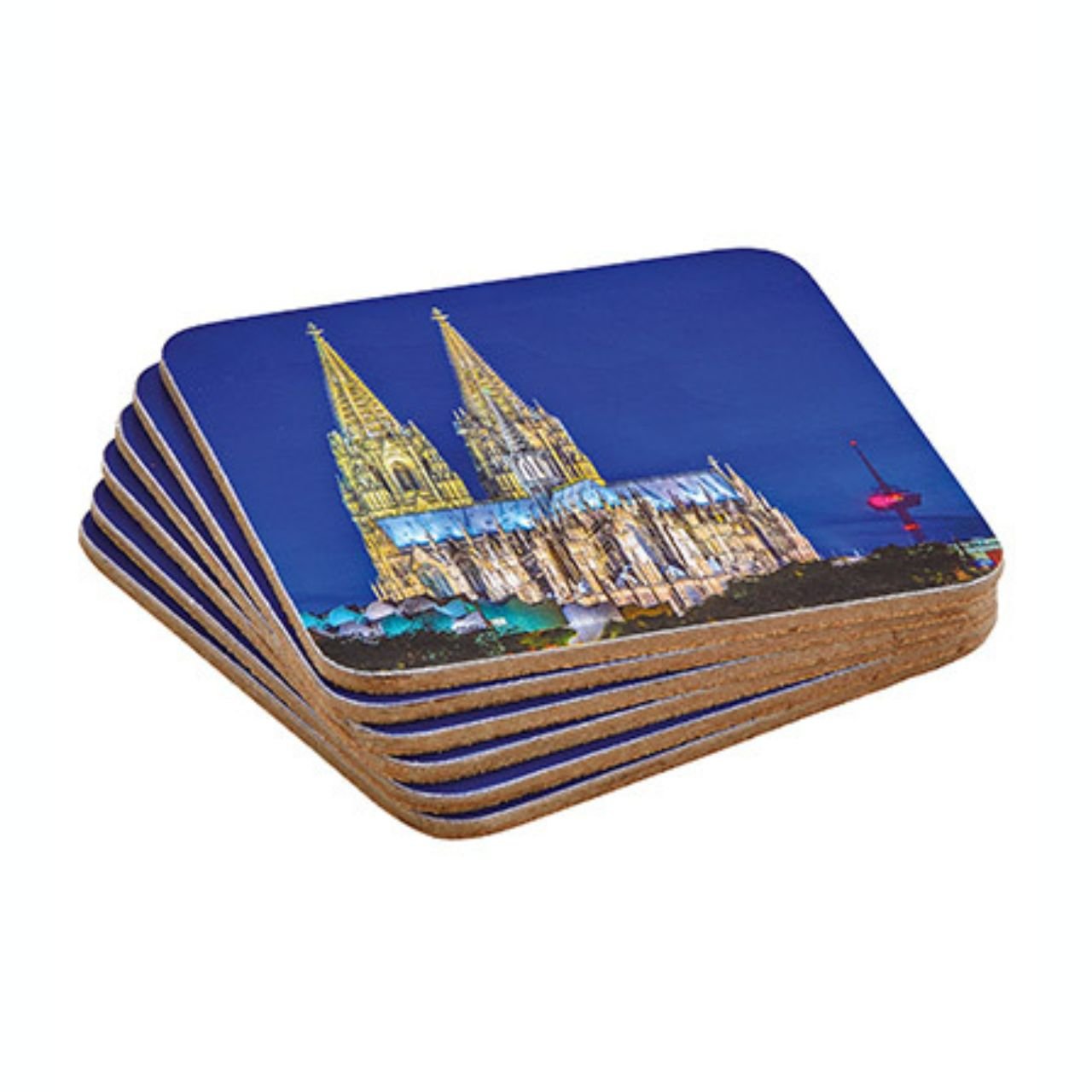 Onderzetterset Keulse kathedraal van hout gekleurd set van 6, (w/h) 10x10cm