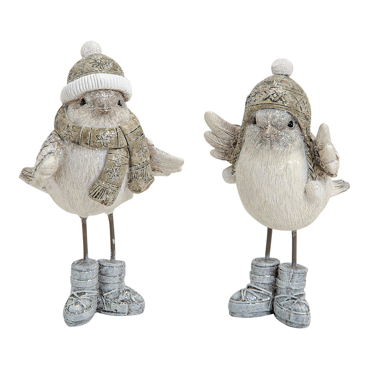 Purpurina decorativa de pájaro de invierno de polietileno/metal, blanca, 2 pliegues, (A/A/P) 8x13x8 cm Figur, Kleidung, Hut
