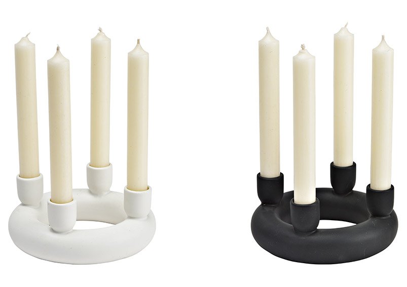 Candle holder porcelain white, black 2-fold, (W/H/D) 16x6x16cm