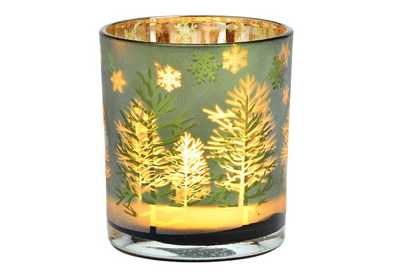 Lanterna decorazione foresta invernale, vetro verde (L/H/D) 9x10x9cm