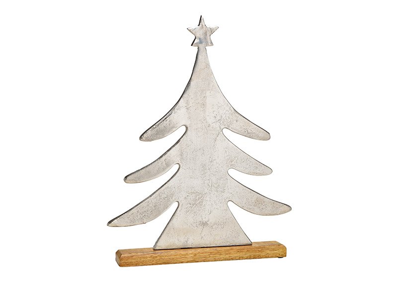 Christmas tree on mango wood base of metal silver (W/H/D) 37x46x5cm