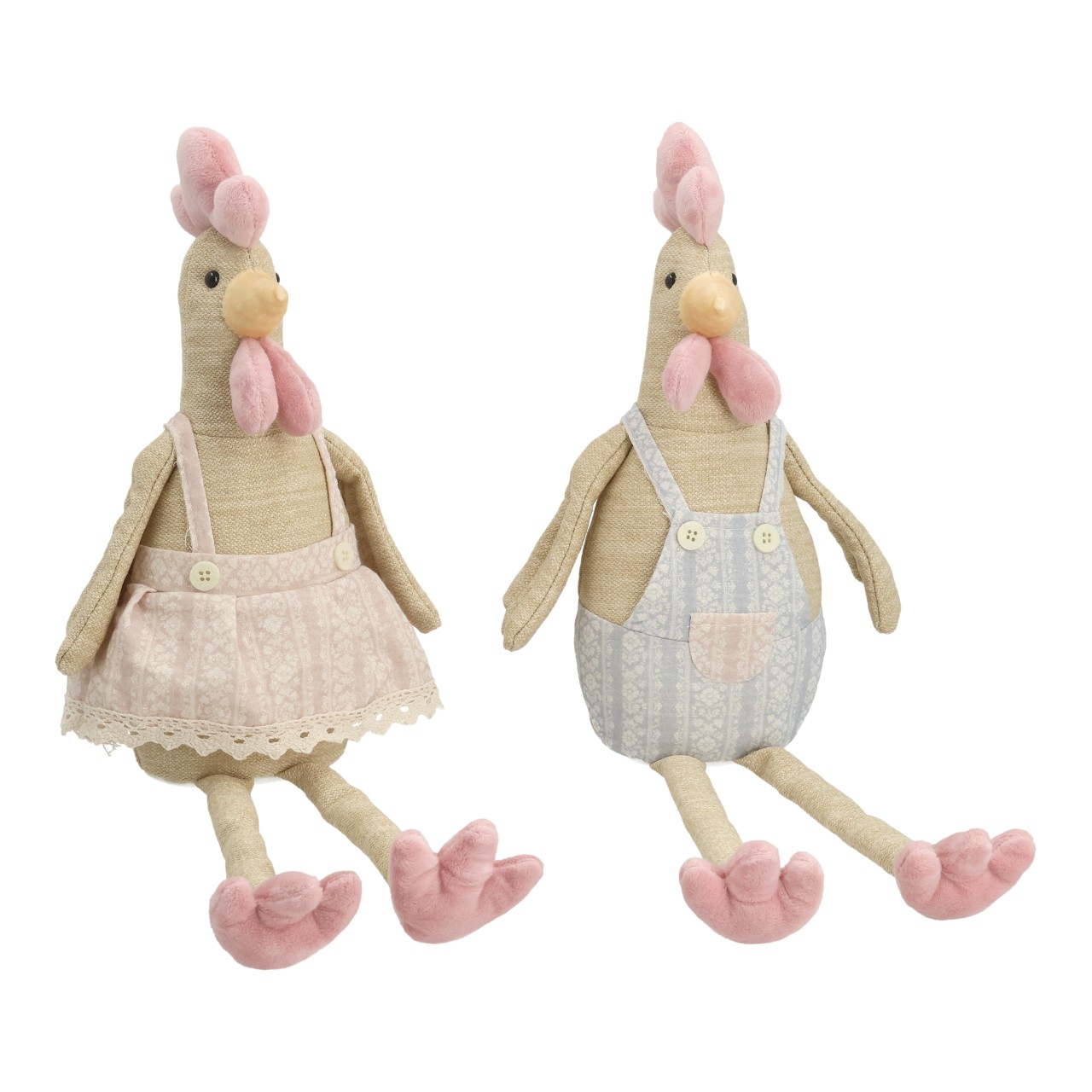 Pouf a forma di pollo in tessuto beige, assortimento doppio (L/A/P) 18x46x10 cm Huhn Figur, Stofffigur, Kuscheltier, Kleid, Overalls