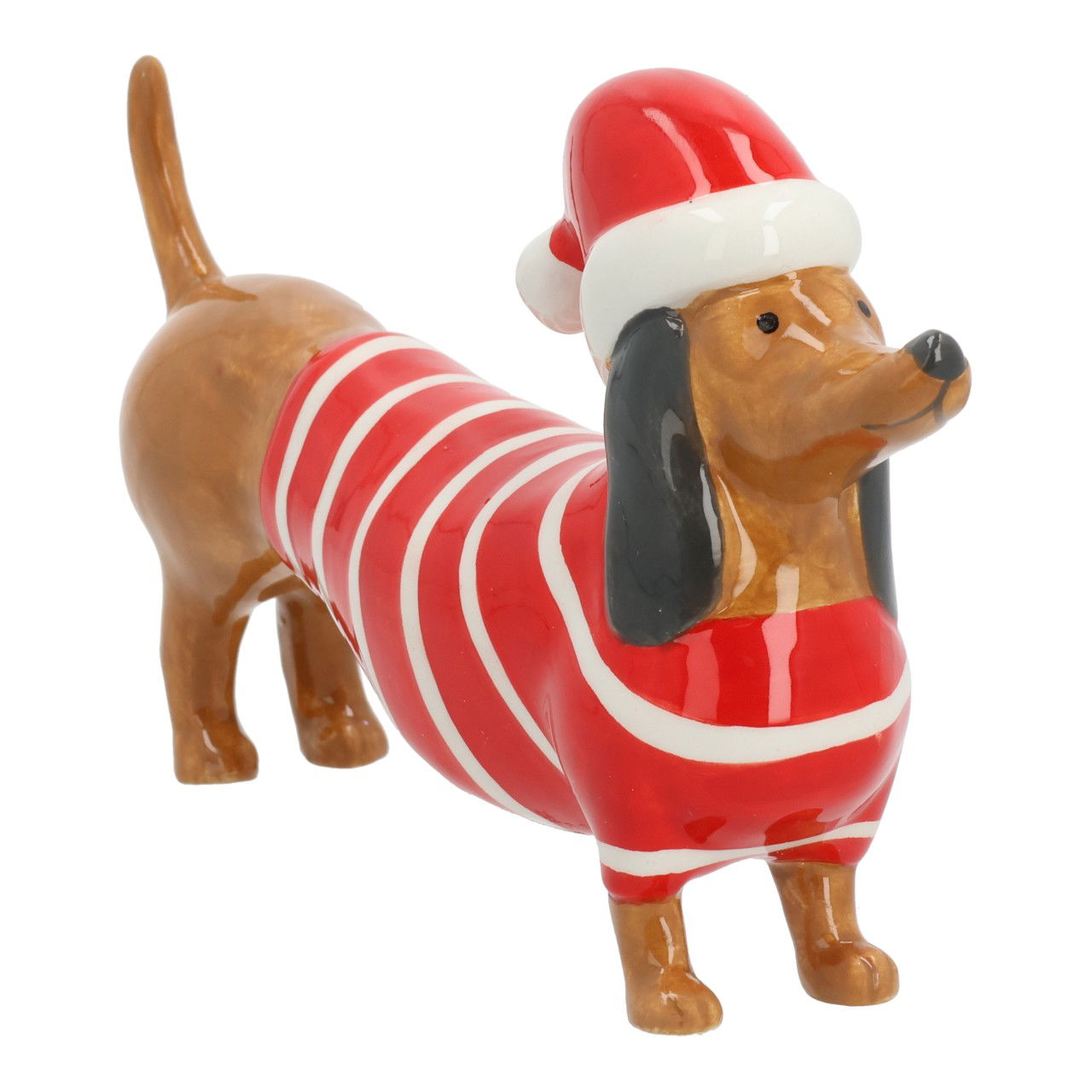 Dackel mit Weihnachtsmütze aus Keramik Rot/Braun (B/H/T) 20x11x4cm Figur