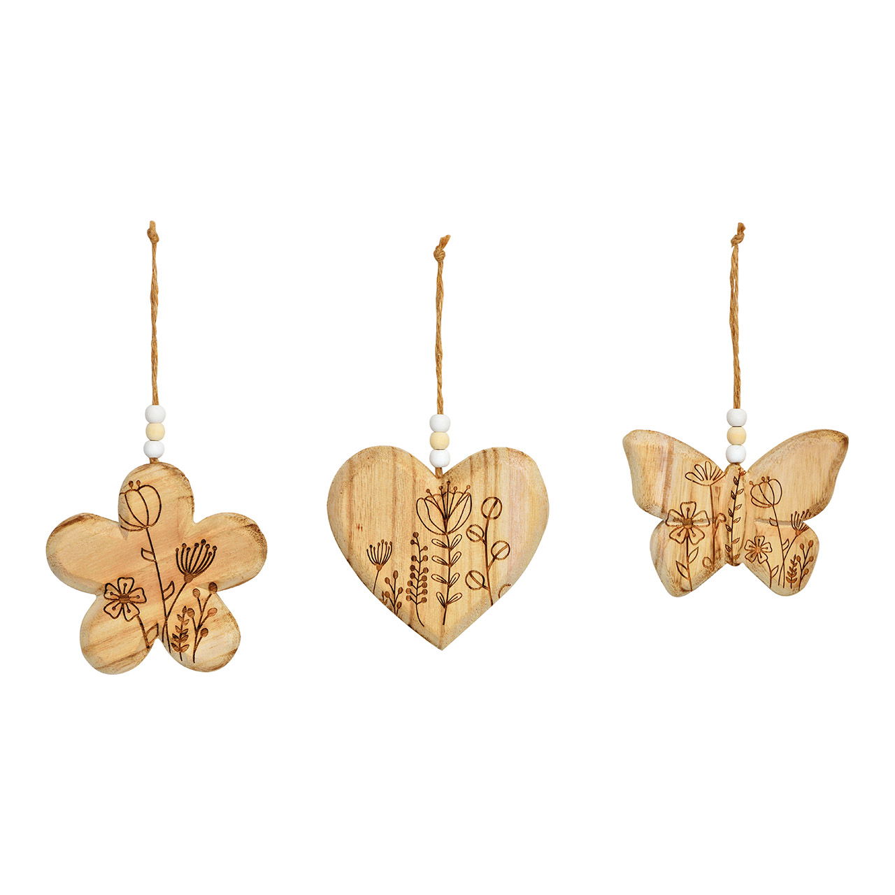 Hanger heart, butterfly, flower made of wood brown 3-fold, (W/H/D) 10x10x2cm