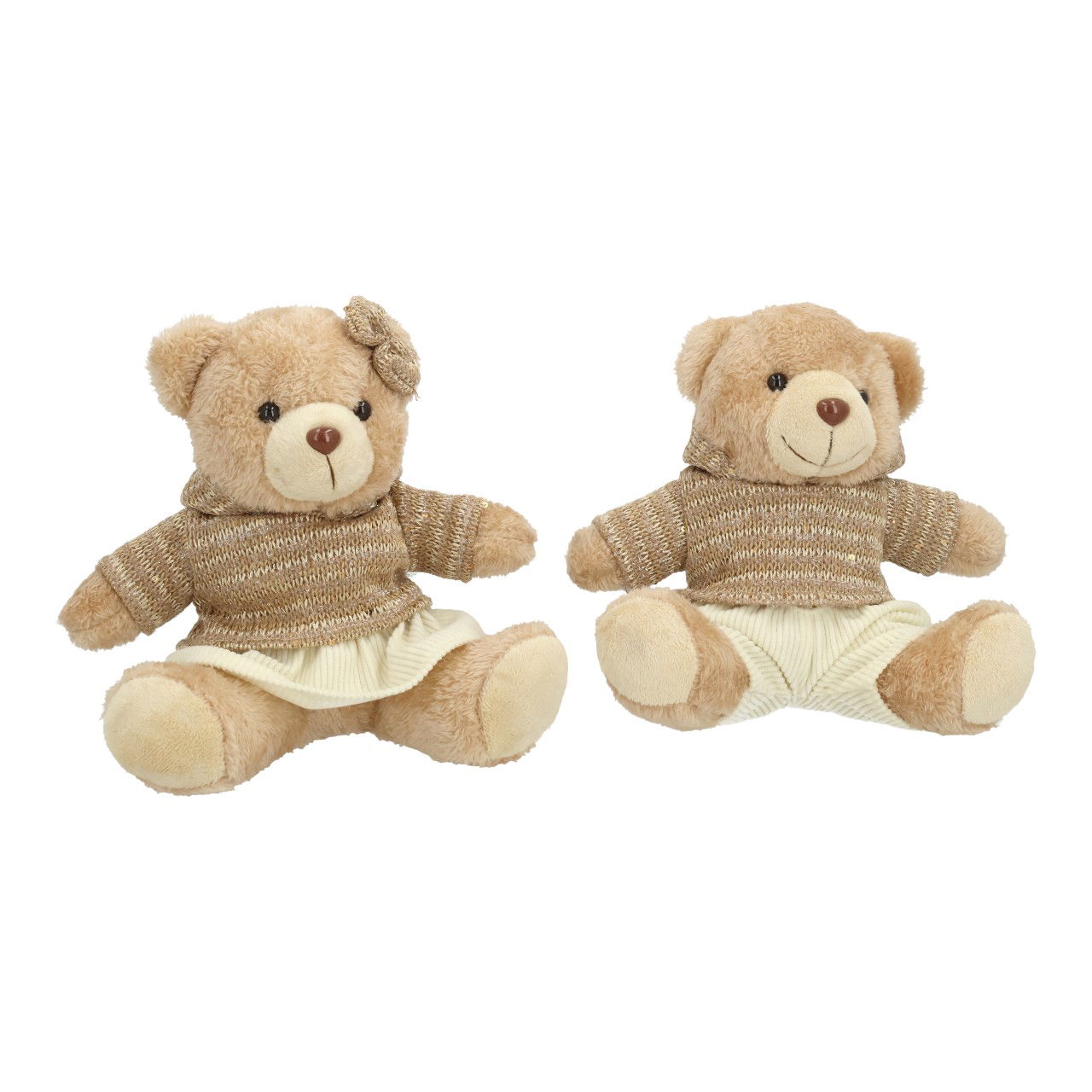 Bär mit Kleidung, sitzend aus Plüsch Beige 2-fach sortiert (B/H/T) 24x21x15cm Teddybär, Spielzeug, Plüsch