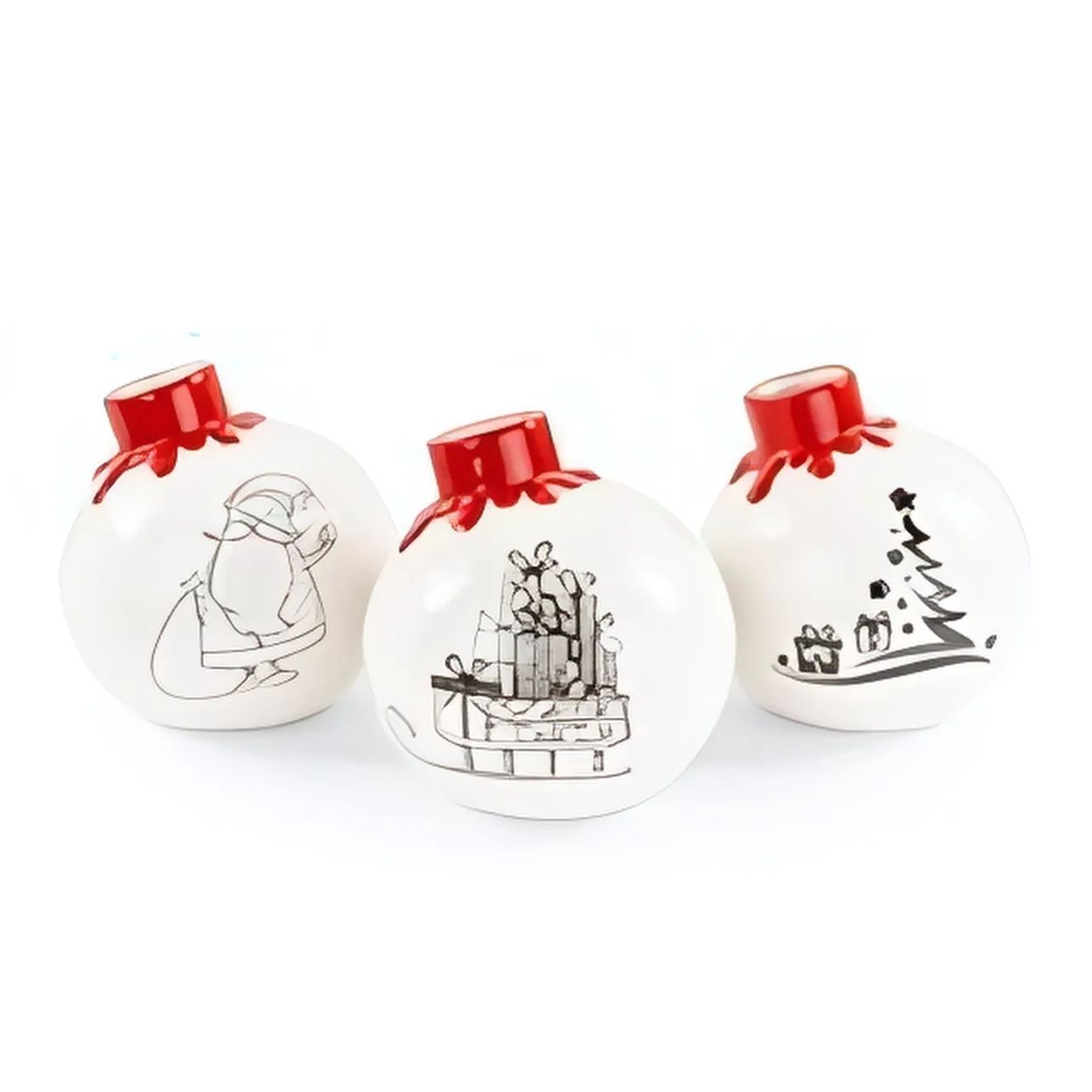 Vase décoratif en forme de boule avec motif de Noël 3 fois assorti, dolomite, 10x10x10cm, 1 pc, blanc Kunst