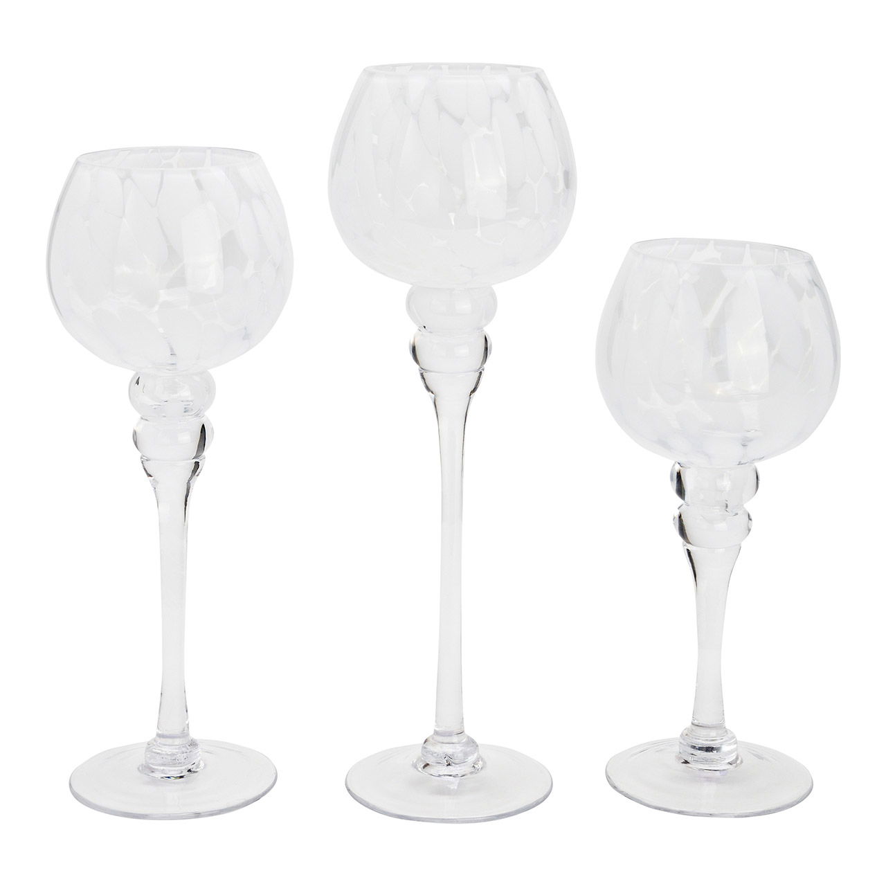 Windlicht Kelch mit Punkten aus Glas, 3er-Set, Weiß/Transparent Ø13cm (H) 30/35/40cm Windlicht Kelch mit Punkten aus Glas, 3er-Set, Weiß/Transparent Ø13cm (H) 30/35/40cm