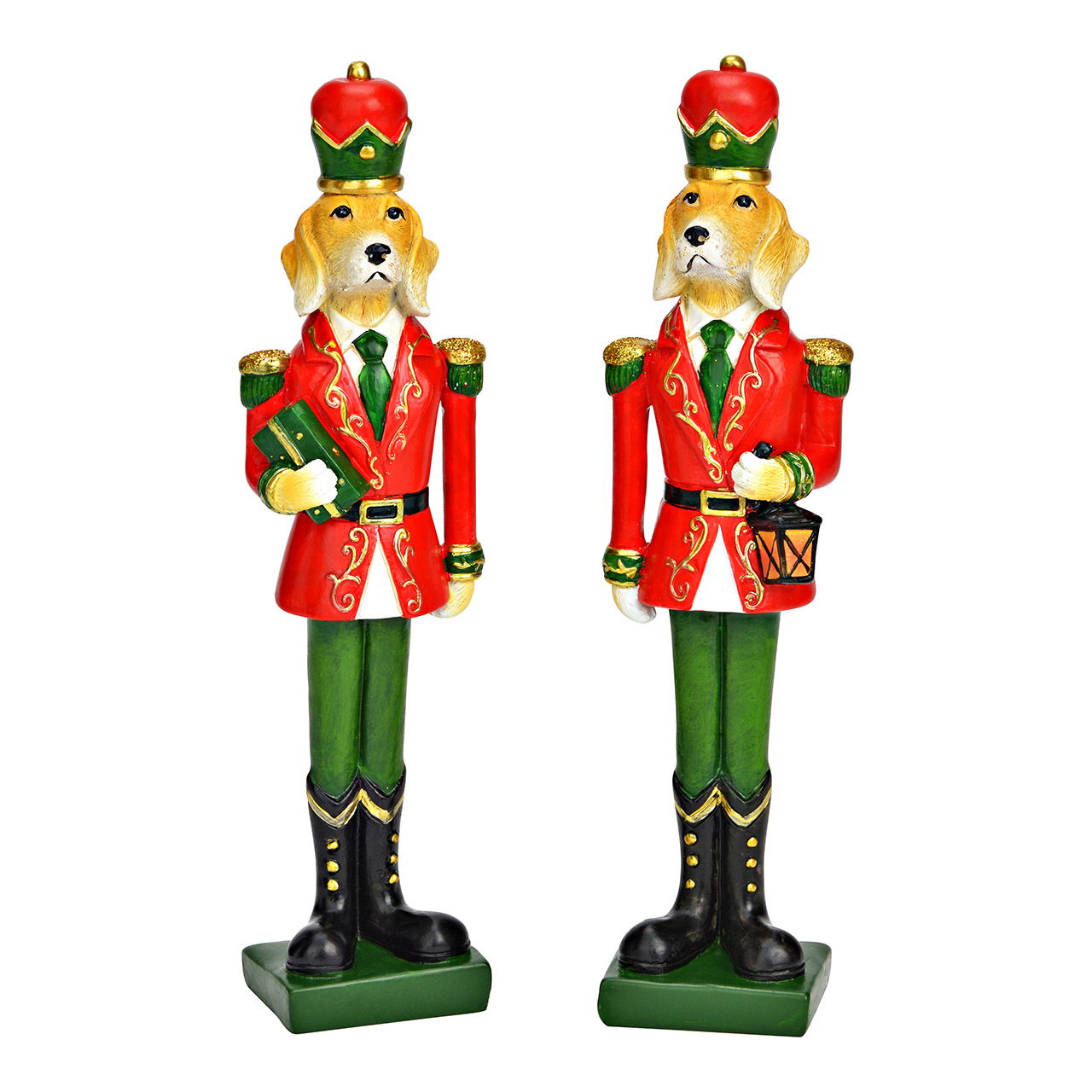 Hund Soldaten Dekor aus Poly, 2-fach, Rot/Grün (B/H/T) 5x22x4cm Nussknacker, Person, Spielzeug