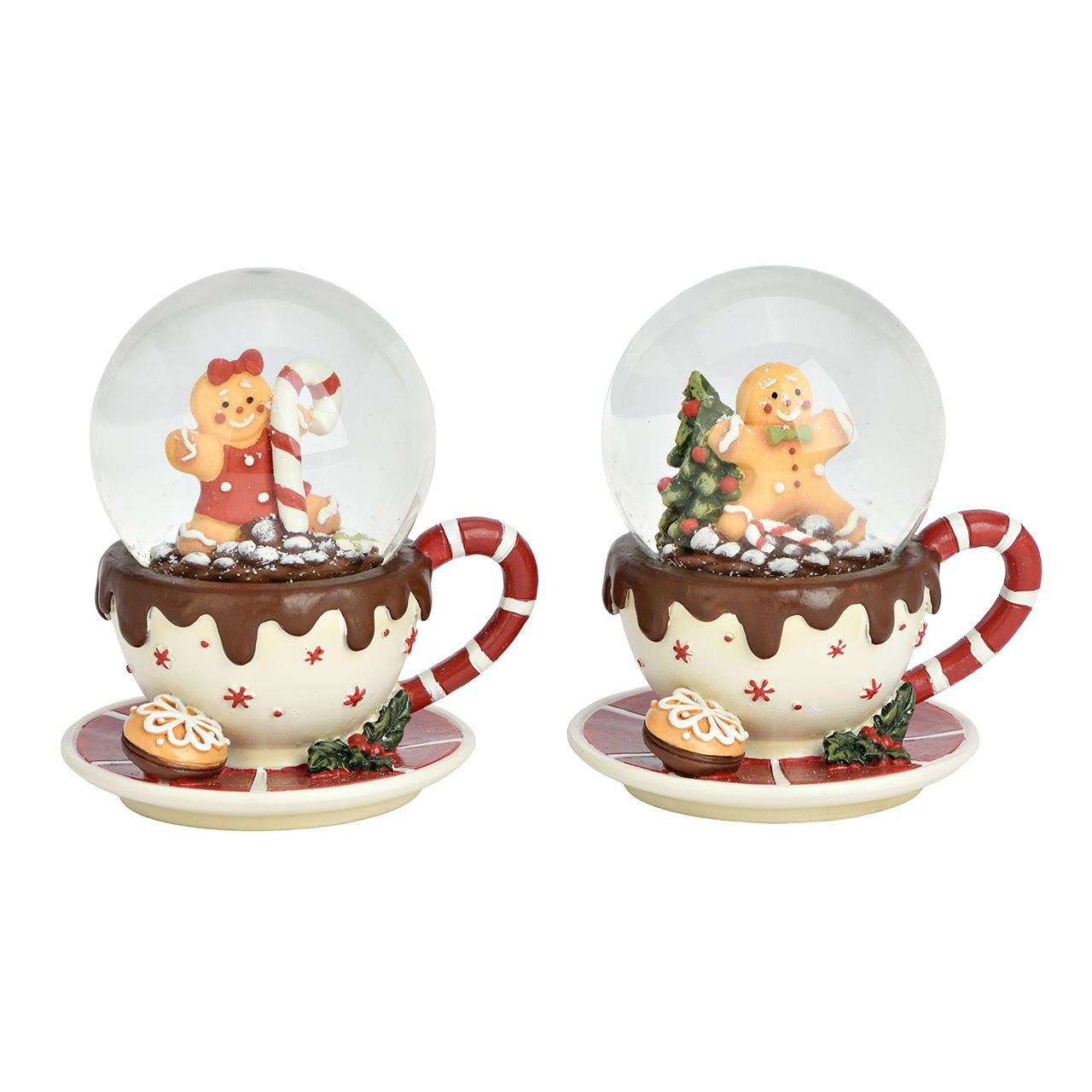 Schneekugel Lebkuchenfigur aus Poly/Glas Bunt 2-fach sortiert (B/H/T) 9x10x8cm Untertasse, Porzellan, Mahlzeit, Tasse, Süßigkeiten