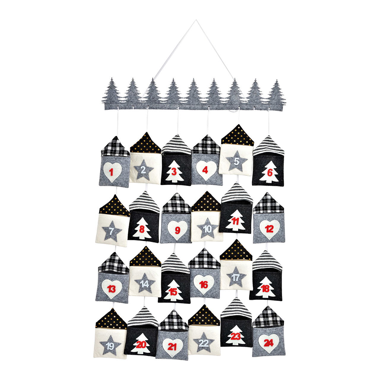 Adventskalender aus Textil, 24 Säckchen (B/H) 10x16 cm, Grau/Weiß (B/H/T) 55x90x1cm