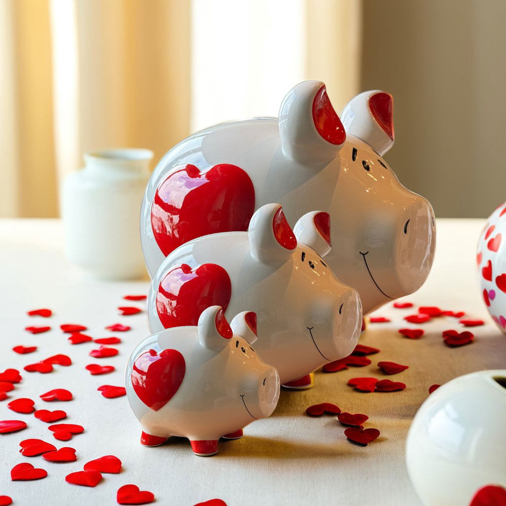 Hucha KCG centro cerdo, decoración corazón, de cerámica blanca (A/A/P) 17x15x15cm Sparschwein