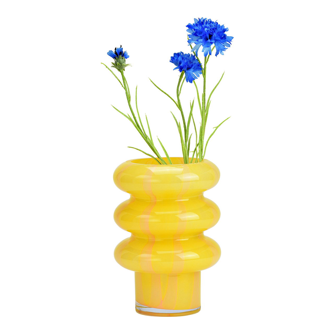 Striped glass vase, yellow/apricot (W/H/D) 14x20x14cm