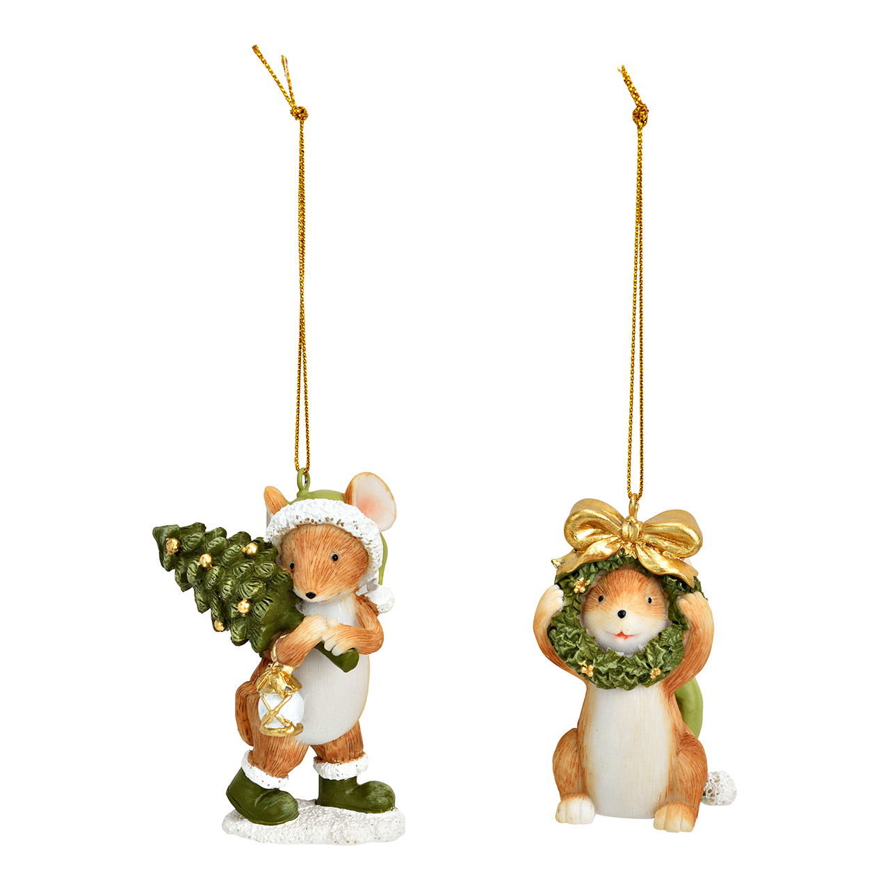 Suspension souris avec couronne/sapin en poly, 2 fois, vert (L/H/P) 4x7x4cm