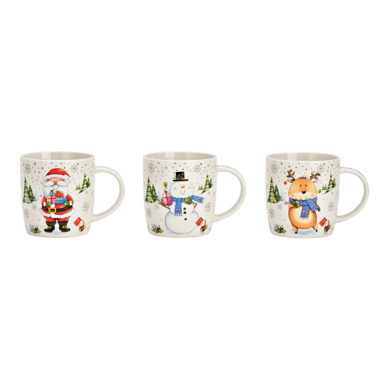 Mug Babbo Natale, pupazzo di neve, renna in porcellana colorata a 3 pieghe, (L/H/D) 13x10x8cm, 360ml