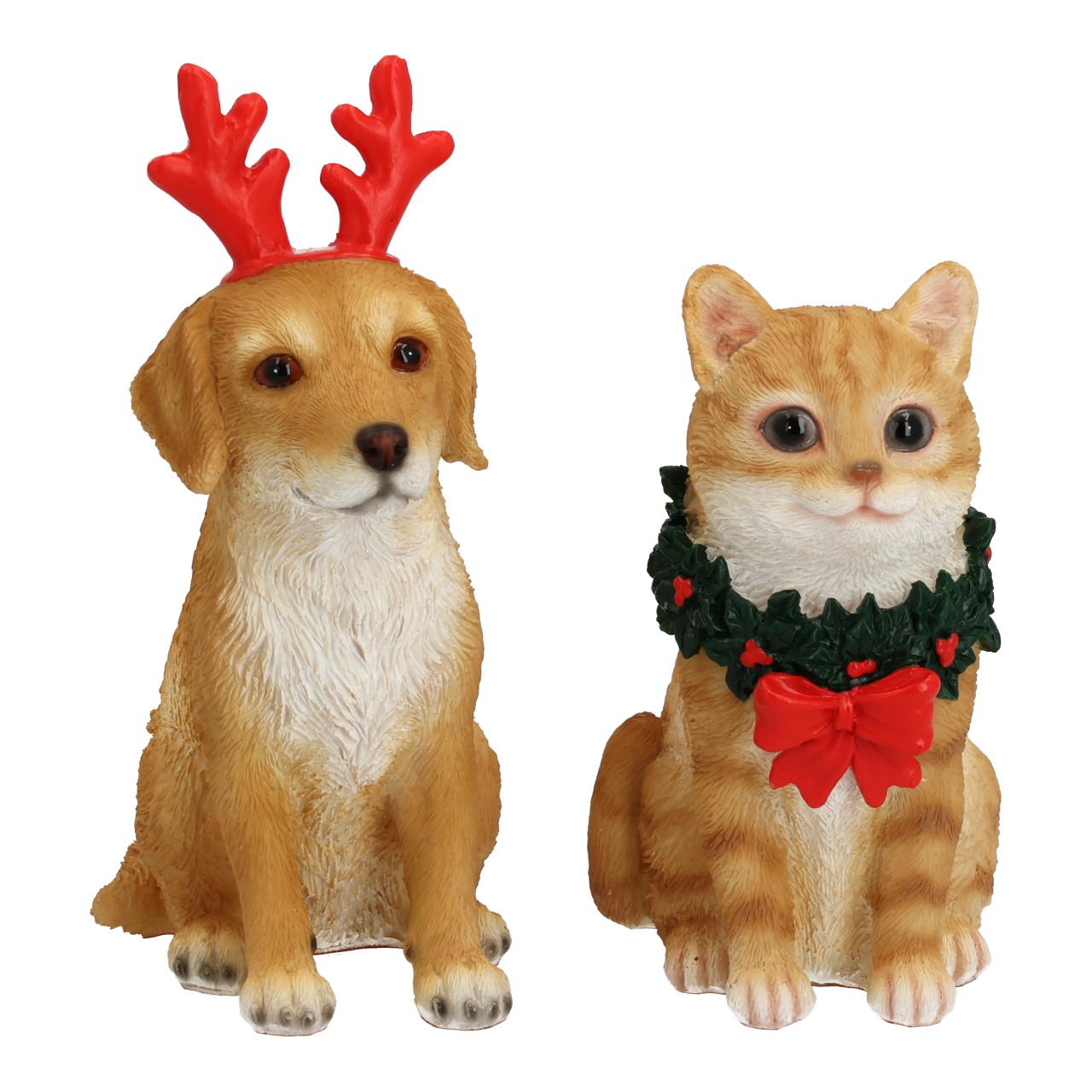 Gato/perro de polietileno beige 4 surtidos (A/A/A) 6x11x8cm Hund figur, Weihnachtsdeko, Dekoration, Tierfigur, Rotbraun