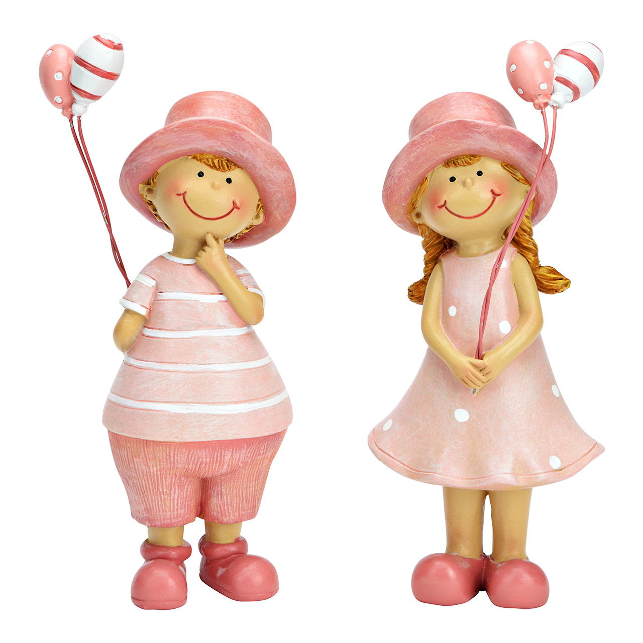 Figur Kinder mit Ballons aus Poly, 2-fach, Pink/Rosa (B/H/T) 6x18x5cm