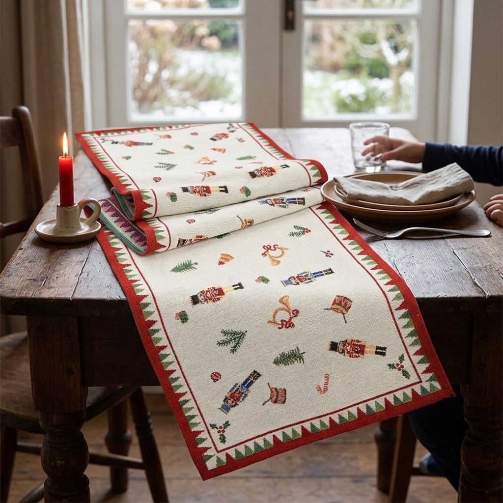 Camino de mesa Cascanueces de tela roja (A/A/P) 33x183x0,5cm Weihnachtsdecke, Tuch, Nutzlage, Schals, Dekoration