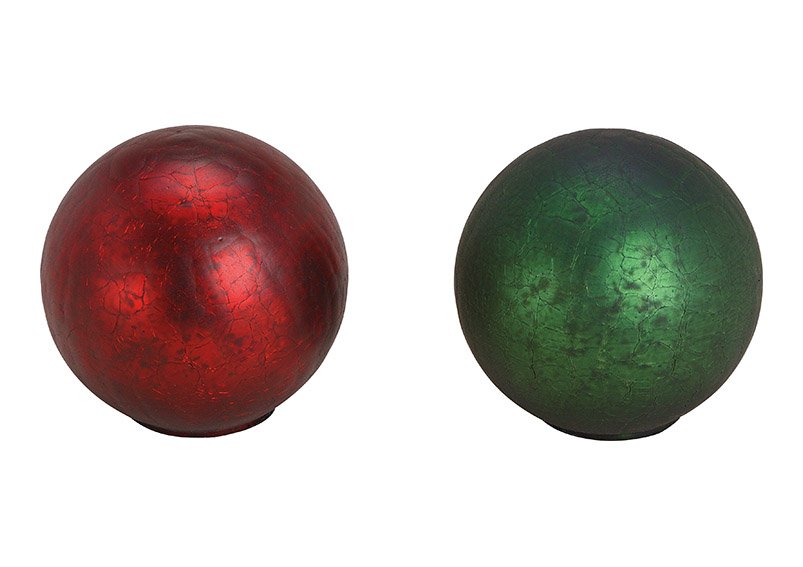 Glazen bollenstandaard, rood, groen 2-voudig, (w/h/d) 10x9x10cm