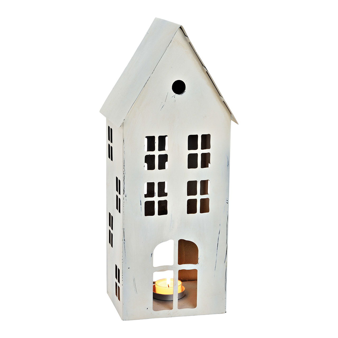 Windlicht Haus aus Metall weiß (B/H/T) 16x40x14cm Windlicht Haus aus Metall weiß (B/H/T) 16x40x14cm