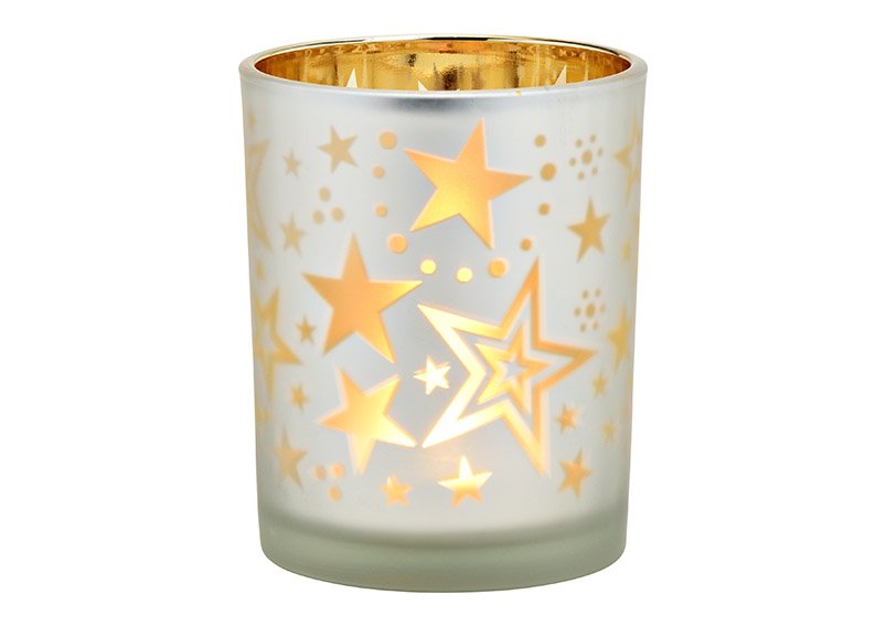 Wind light stars decor of glass white, gold (W/H/D) 10x12x10cm