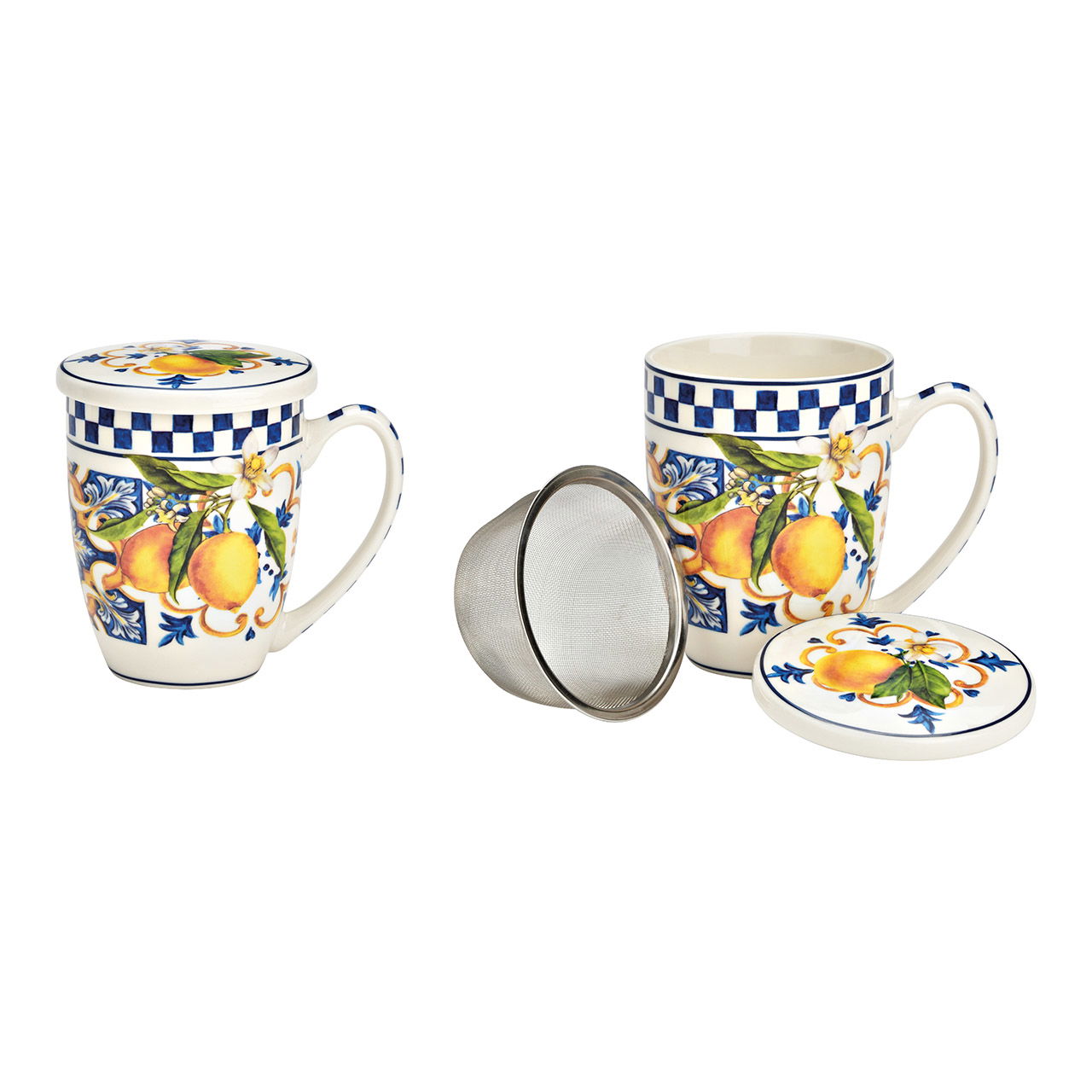 Gobelet avec couvercle et passoire avec décor floral Set de 3, en porcelaine multicolore (L/H/P) 12x12x9cm