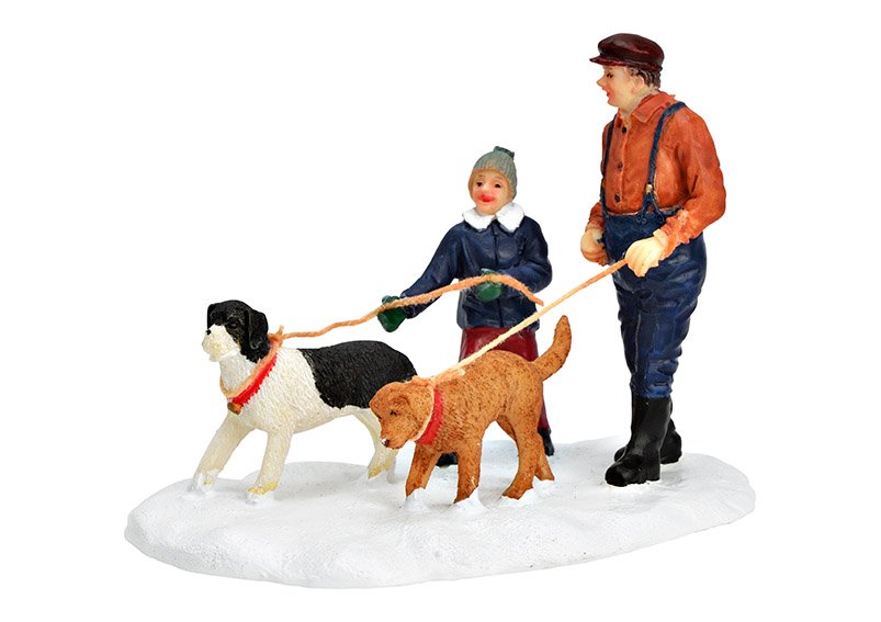 Miniature figure walker with dogs from poly colorful (W/H/D) 10x7x6cm
