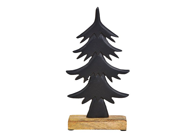 Albero di Natale su base di legno di mango, nero (L/H/D) 14x27x5cm
