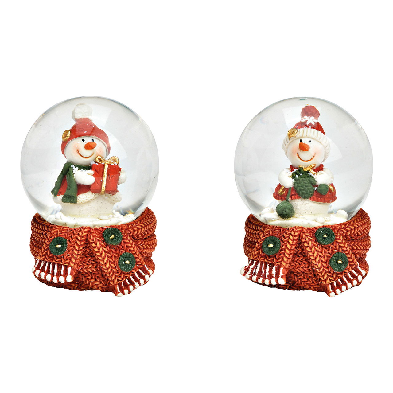 Snow globe snowman made of poly/glass red 2-fold, (W/H/D) 4x6x4cm