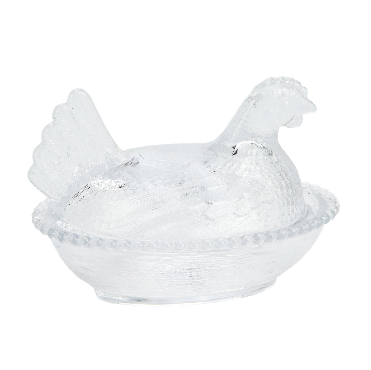 Glazen pot met kipmotief, transparant (B/H/D) 11x8x8 cm Glas-Schale, Truthahn-Figur, klare Glas, Dekoration, Korbmuster