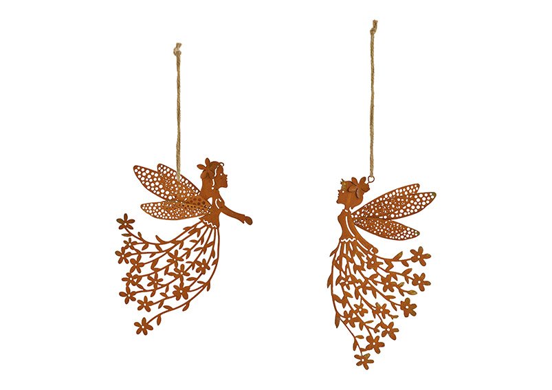 Hanger fairy, rusty finish in metal brown 2-fold, (w/h/d) 9x17x1cm