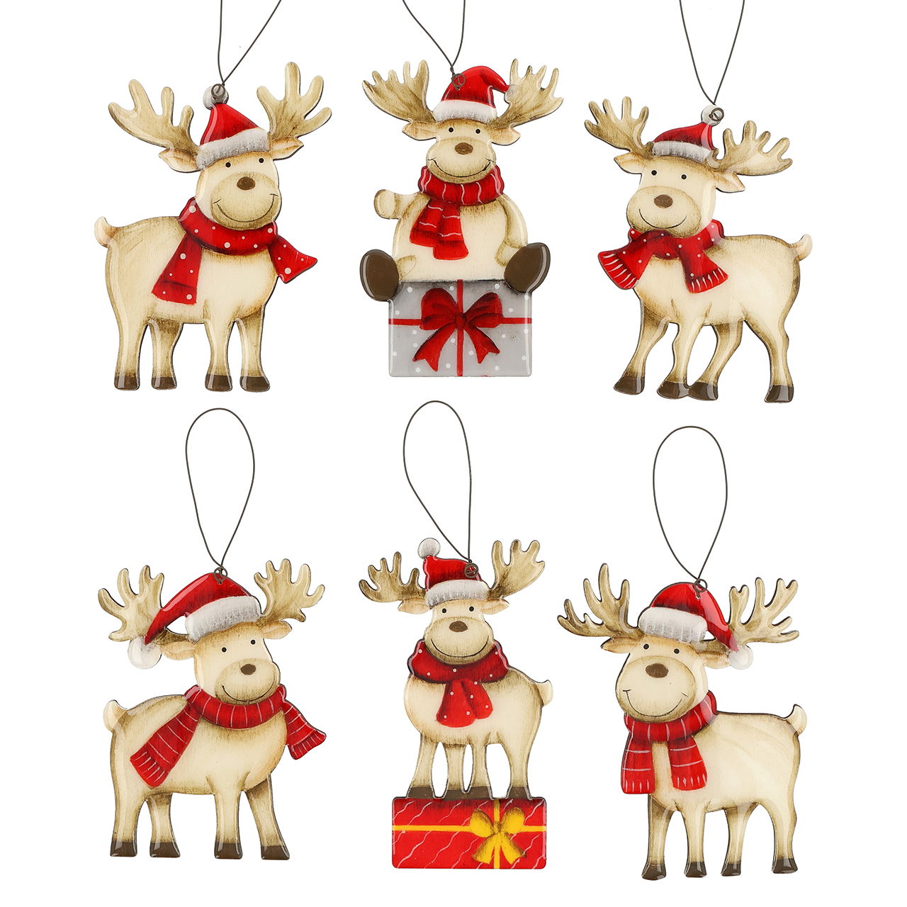 Hänger Rentier aus Holz Beige 6-fach sortiert (B/H/T) 8x11x0.5cm auf Baumständer 35x57x10cm Zubehor, Spielzeug, Person