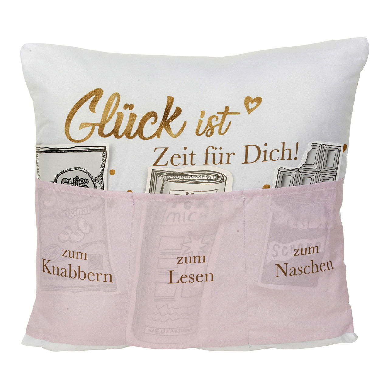 Kissen, Sofahelden, Glück ist Zeit für Dich, aus Textil Pink/Rosa (B/H/T) 40x40x8cm