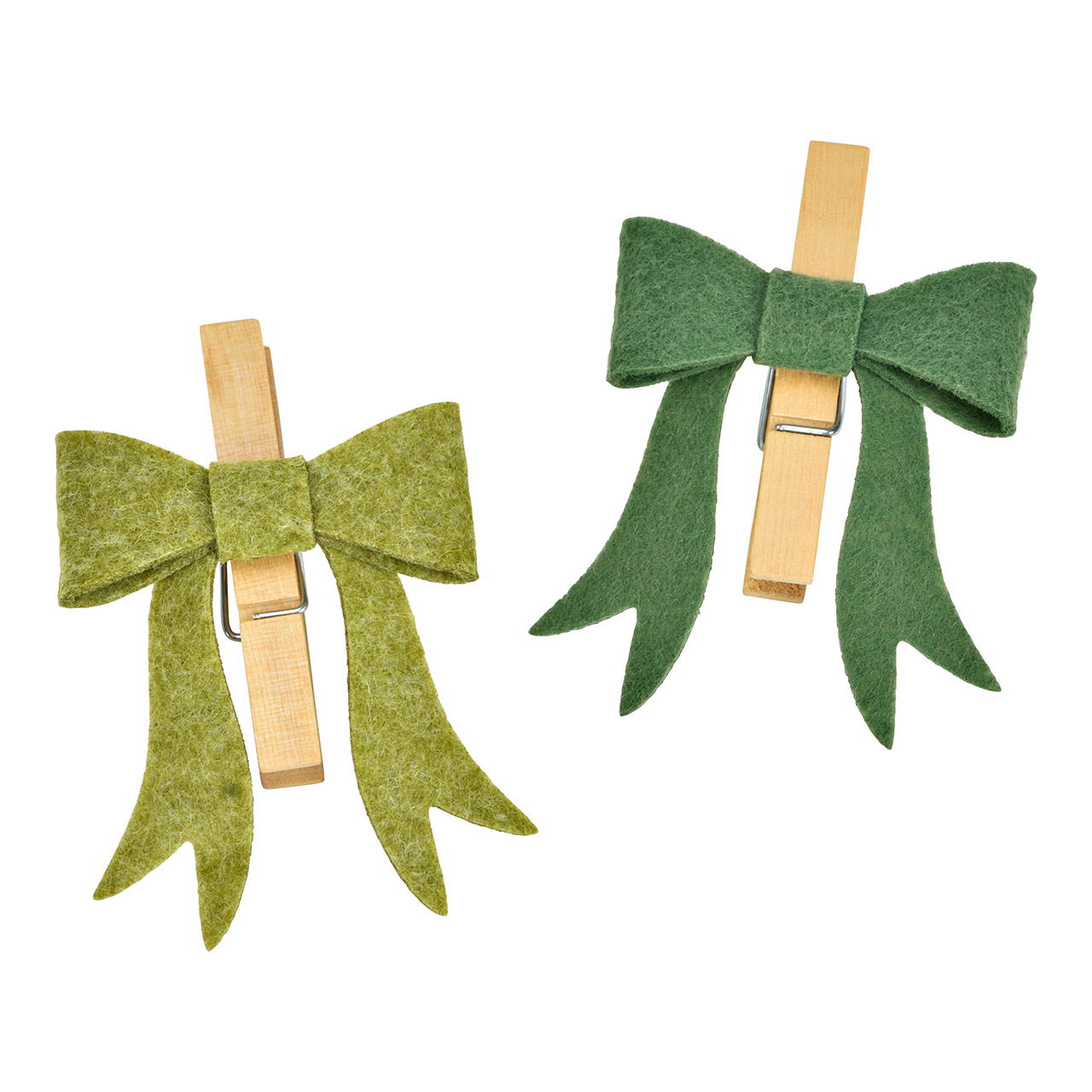 Clothespins with felt bows made of felt, set of 4, green (W/H/D) 6x10x2cm Clothespins with felt bows made of felt, set of 4, green (W/H/D) 6x10x2cm