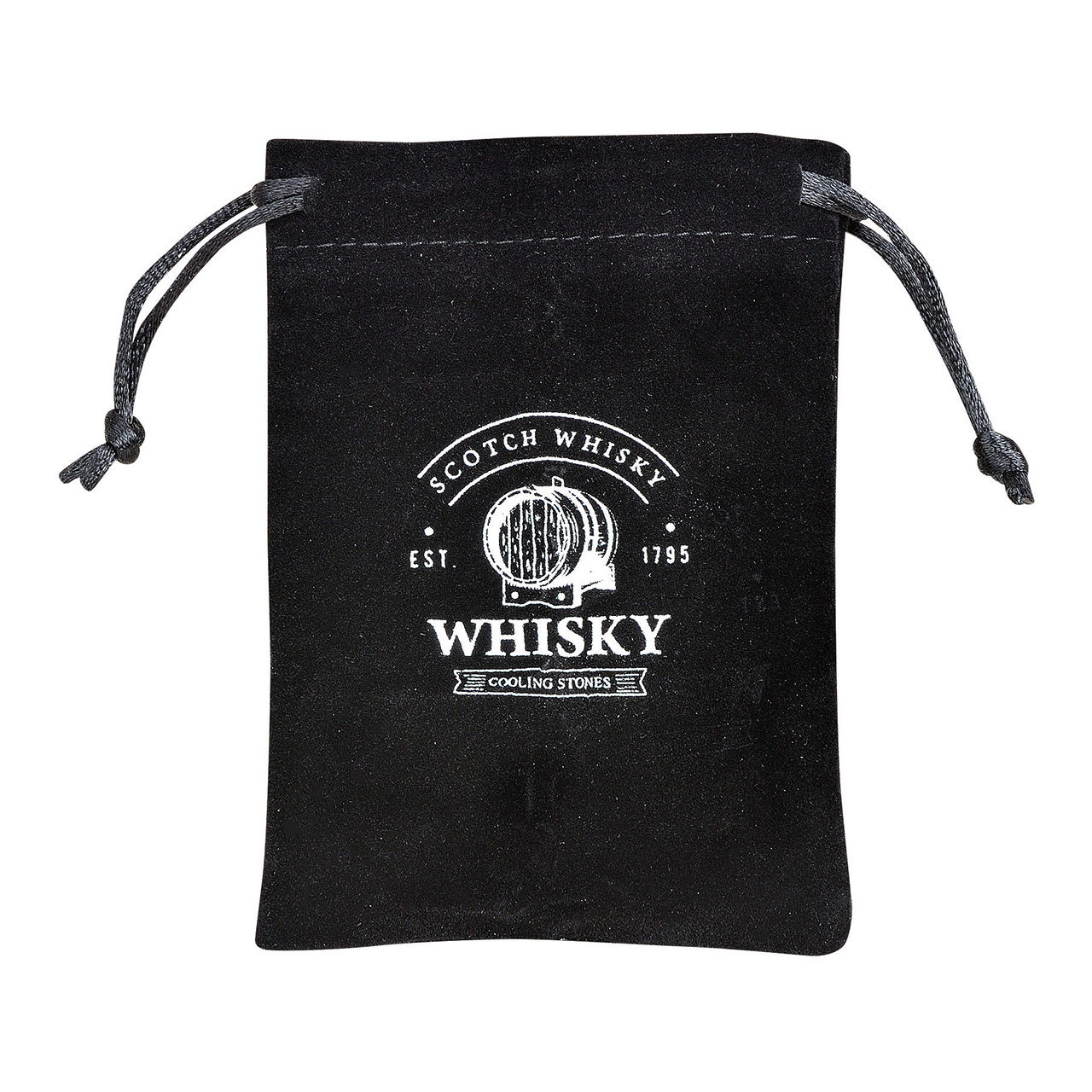 Stainless steel whisky ice cube set, 2.7cm, 4 cubes, 1 glass 9x8x9cm, 300ml, incl. velvet bag, in wooden box 19x10x14.7cm