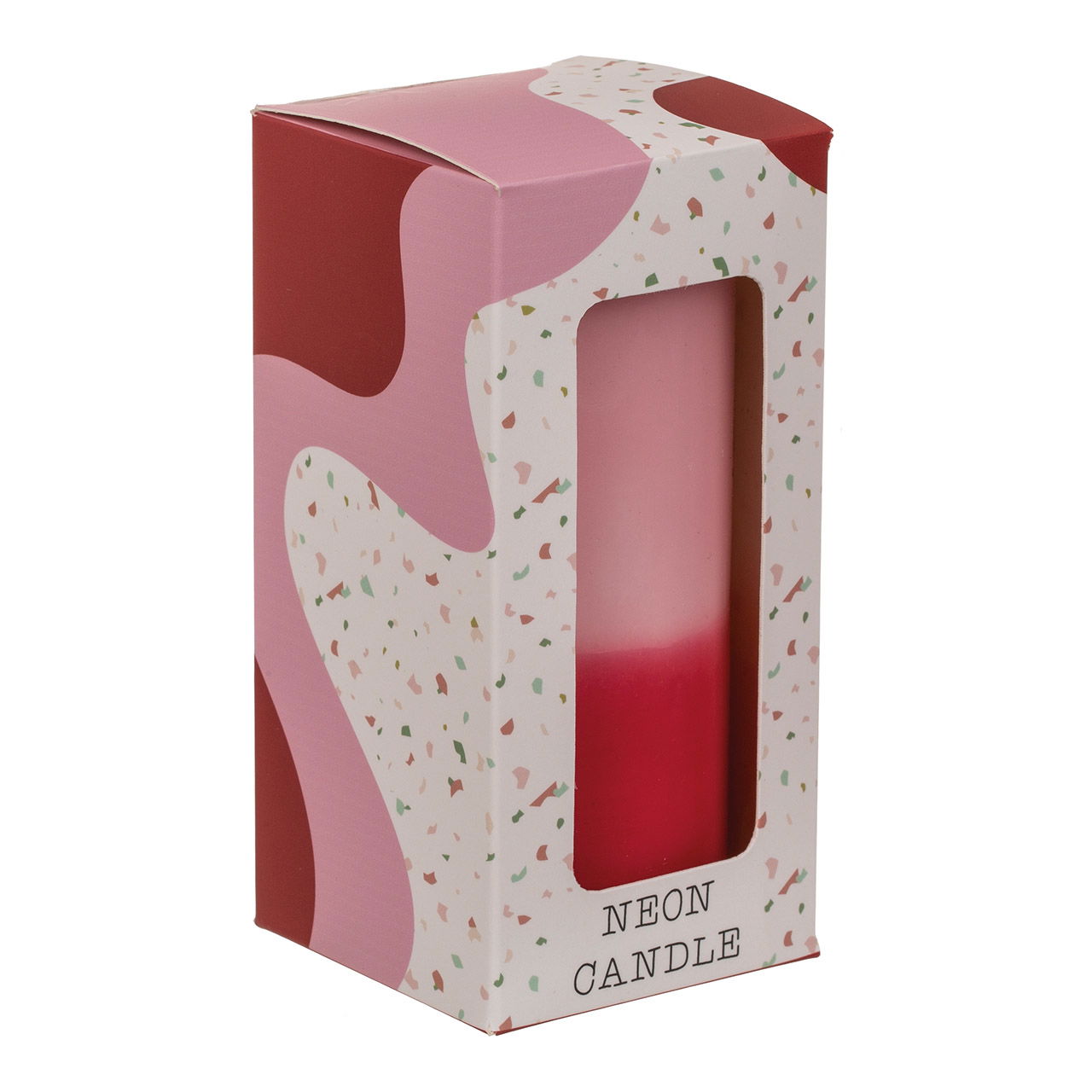 Pillar candle with color gradient, pink/red in gift box (W/H/D) 6x12x6cm