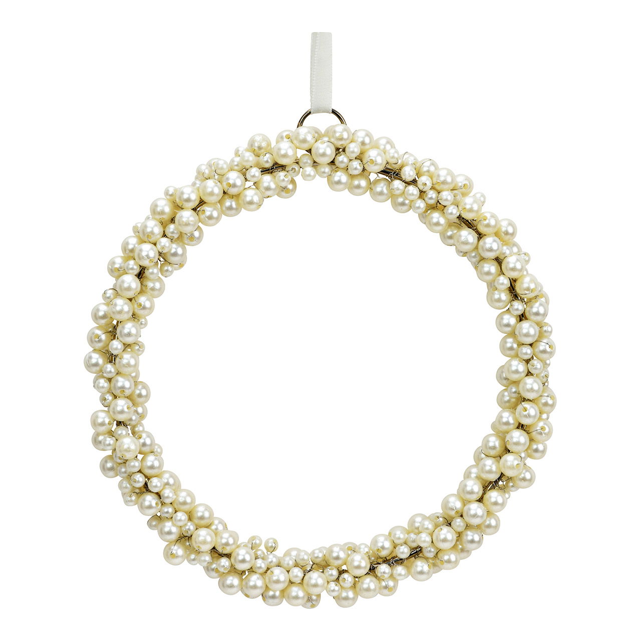 Hangende kralenkrans van kunststof/metaal, wit (B/H/D) 15x15x2cm Hangende kralenkrans van kunststof/metaal, wit (B/H/D) 15x15x2cm