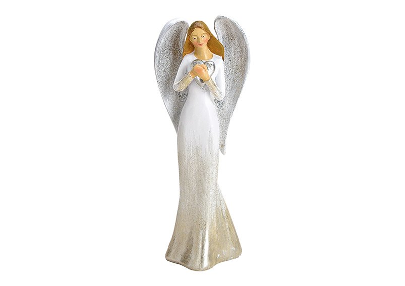 Angel with heart poly white, 7x18x5cm