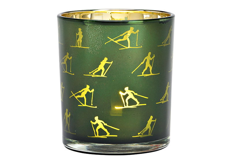 Glass wind light ski motifs green (W/H/D) 9x10x9cm