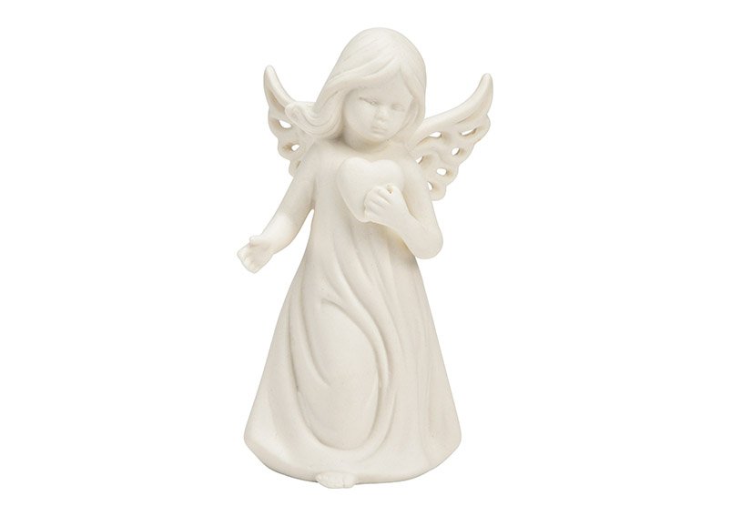 Ange avec coeur en porcelaine blanche (L/H/P) 7x10x6cm