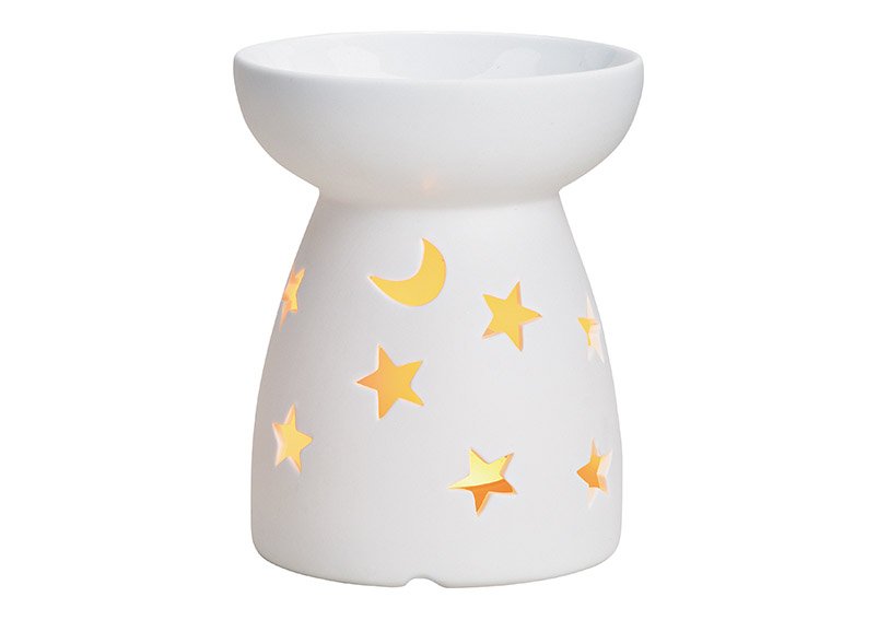 Diffuseur de parfum Lune, étoiles Décor en porcelaine Blanc (L/H/P) 10x11x10cm