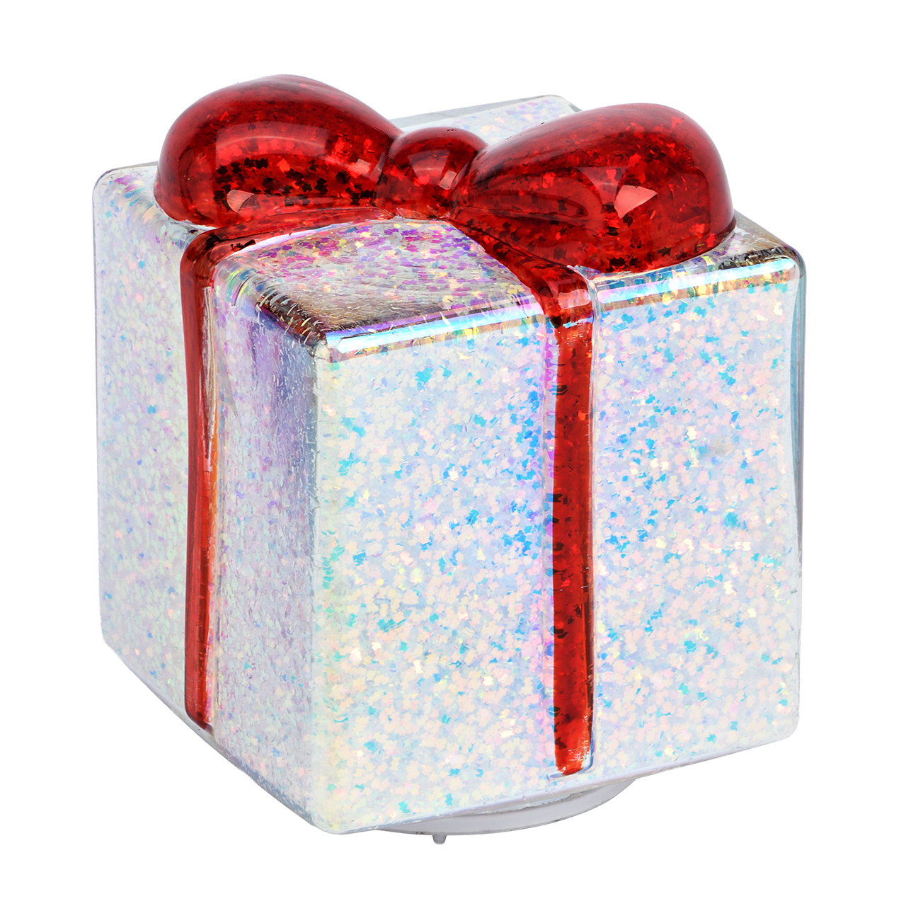 Geschenkbox, Glitzer, Silber, Rotes Band, Holographic