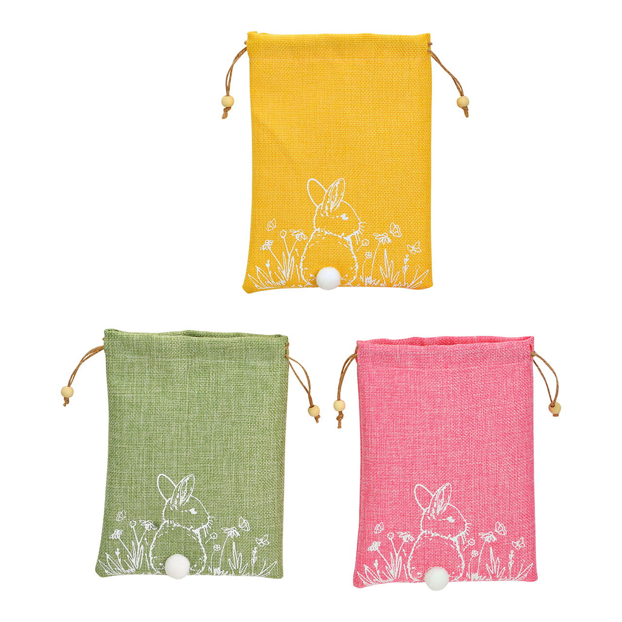 Bag made of textile, 3-fold, rabbit, yellow/pink/green (W/H) 15x20cm Dekoration für Zuhause, Leinen, Tasche, Handtasche, Muster
