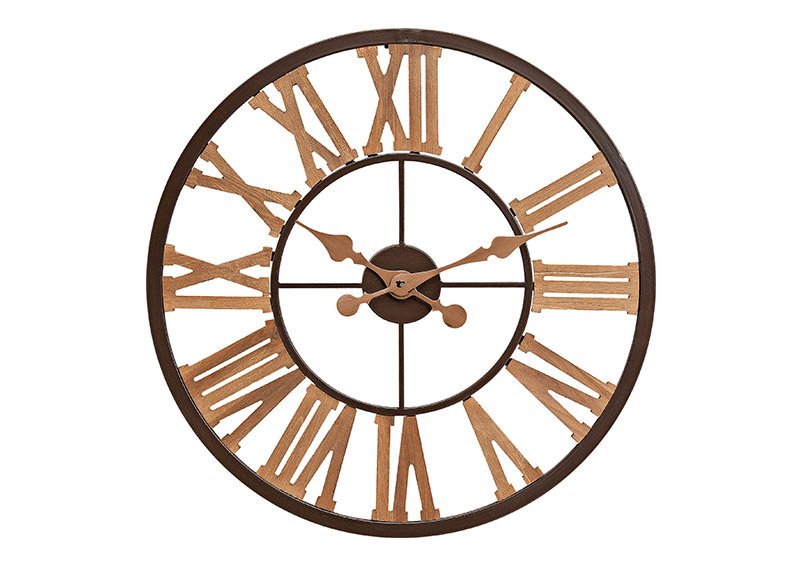 Reloj de pared, metal/madera marrón, W5 x D60 cm