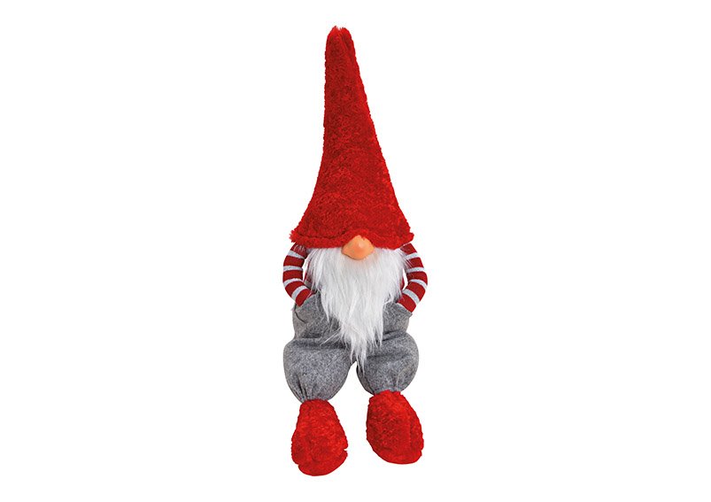Gnome sitting, textile, red, grey, (b/t) 22x18cm h 40/60cm