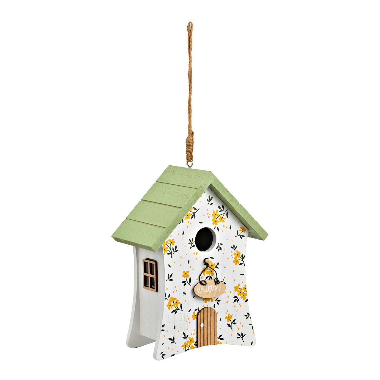 Hanging house, flower decor, made of wood green/white (W/H/D) 13x18x8cm