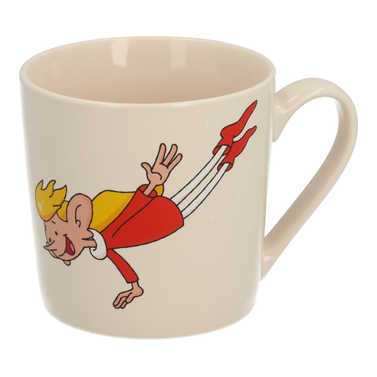 Babbo Natale & Co. KG Mug Trixi in porcellana, bianco/rosso/giallo (W/H/D) 12x9x9cm 400ml Tasse, Becher, Cartoonfigur, Flieger, Weißer Becher, Kaffeemug, Porzellan, Comicfigur, Drehflug, Becher
