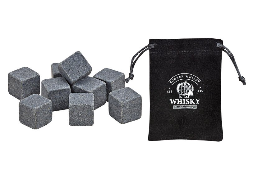 9pcs basalt stones + a black velvet bag with one white logo + a customized cmyk paper box