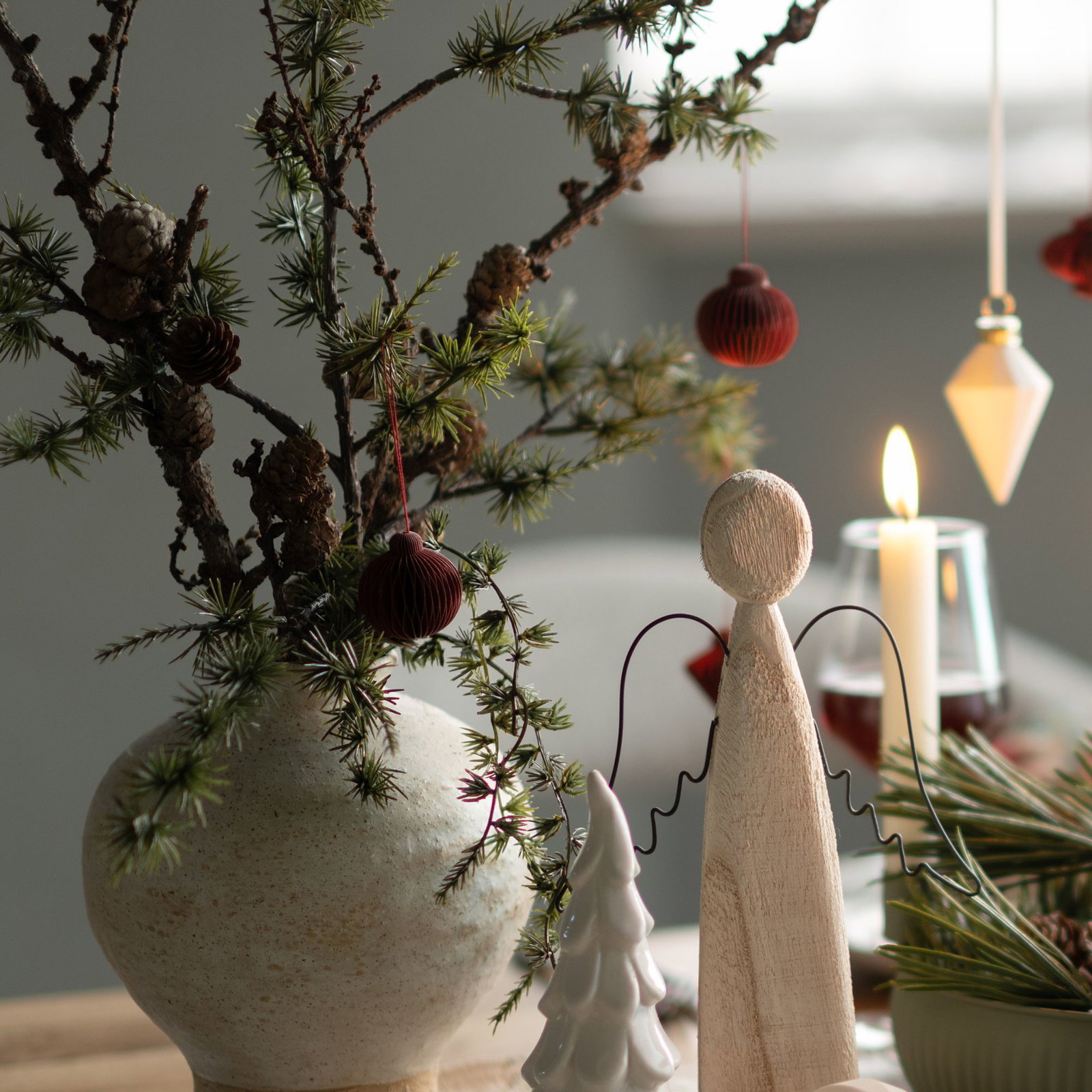 Kersthanger Honingraat ruit/bal/sneeuwpop van papier/karton, set van 6, driedubbel, rood Ø8cm (B/H/D) 24x8x15cm Weihnachtsdeko, Kerzenlicht, Weihnachtsbaum, Holzfigur, Kegelornament